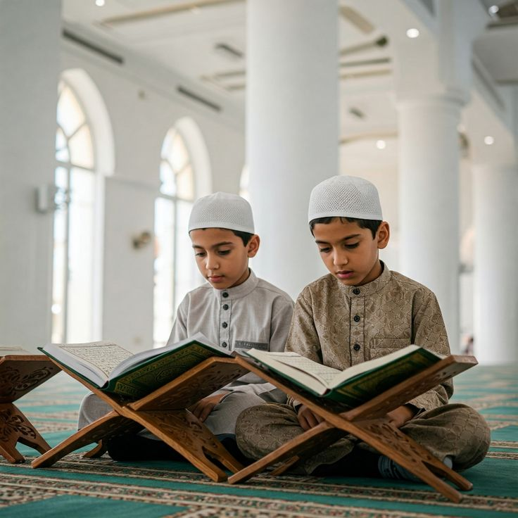 Student reading the Quran with focus