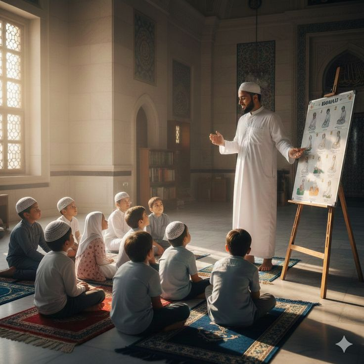 Teacher guiding a student through Quran recitation