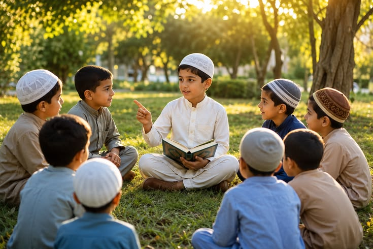 Happy children learning together